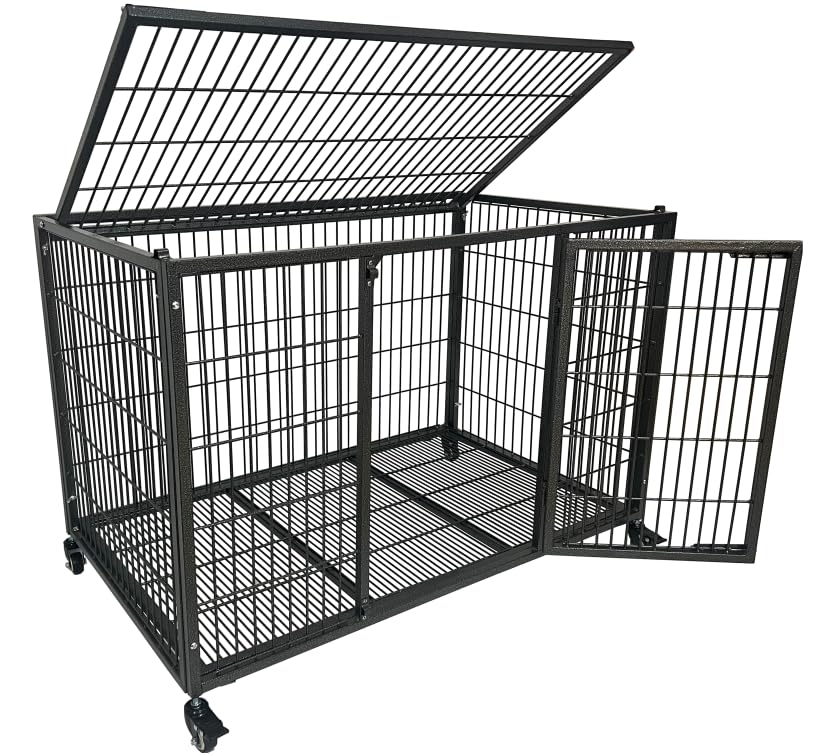 Boldbone 37 Inch Heavy Duty Wire Dog Crate Cage Kennel For Large Dogs, High Anxiety Dog Crate With Removable Wire Trays And Whee