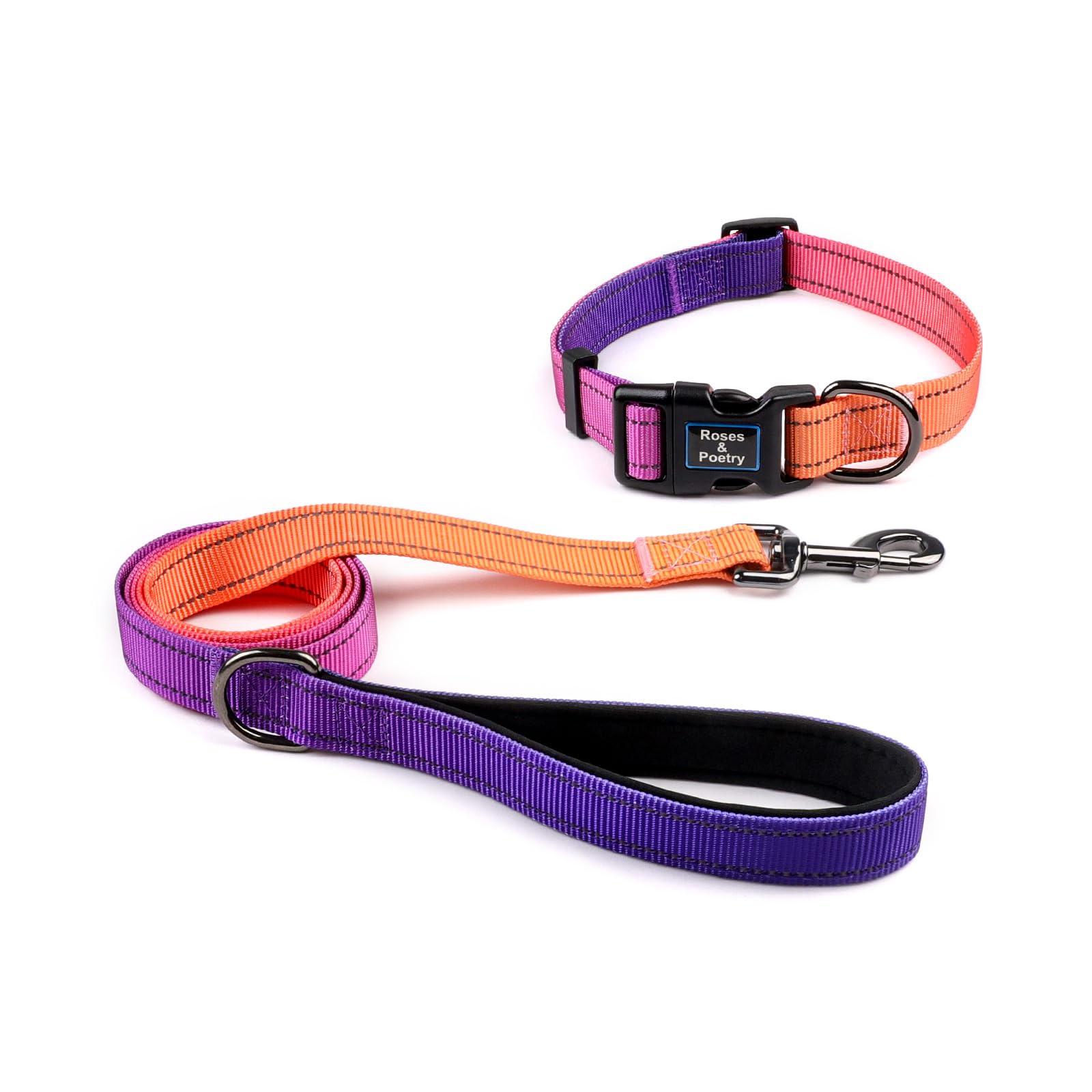 Roses&Poetry Reflective Dog Collar And Lead With Gradient Mistyrose,Adjustable Durable Pet Collars Leash For Medium Large Dogs (Mistyrose-L