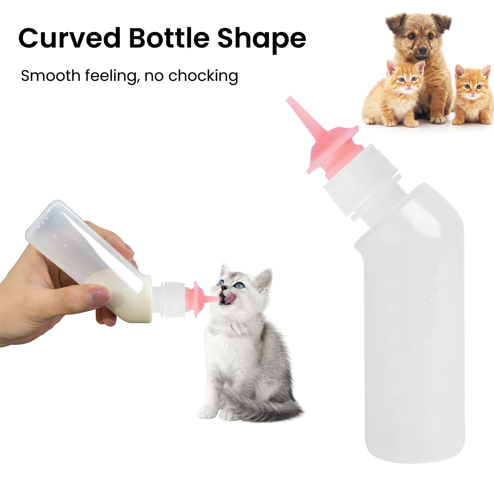 FEDIPUP Pack of 5 Reusable Pet Nursing Bottles with Short Silicone Nipples - Curved Feeding Bottles for Newborn Kittens, Puppies