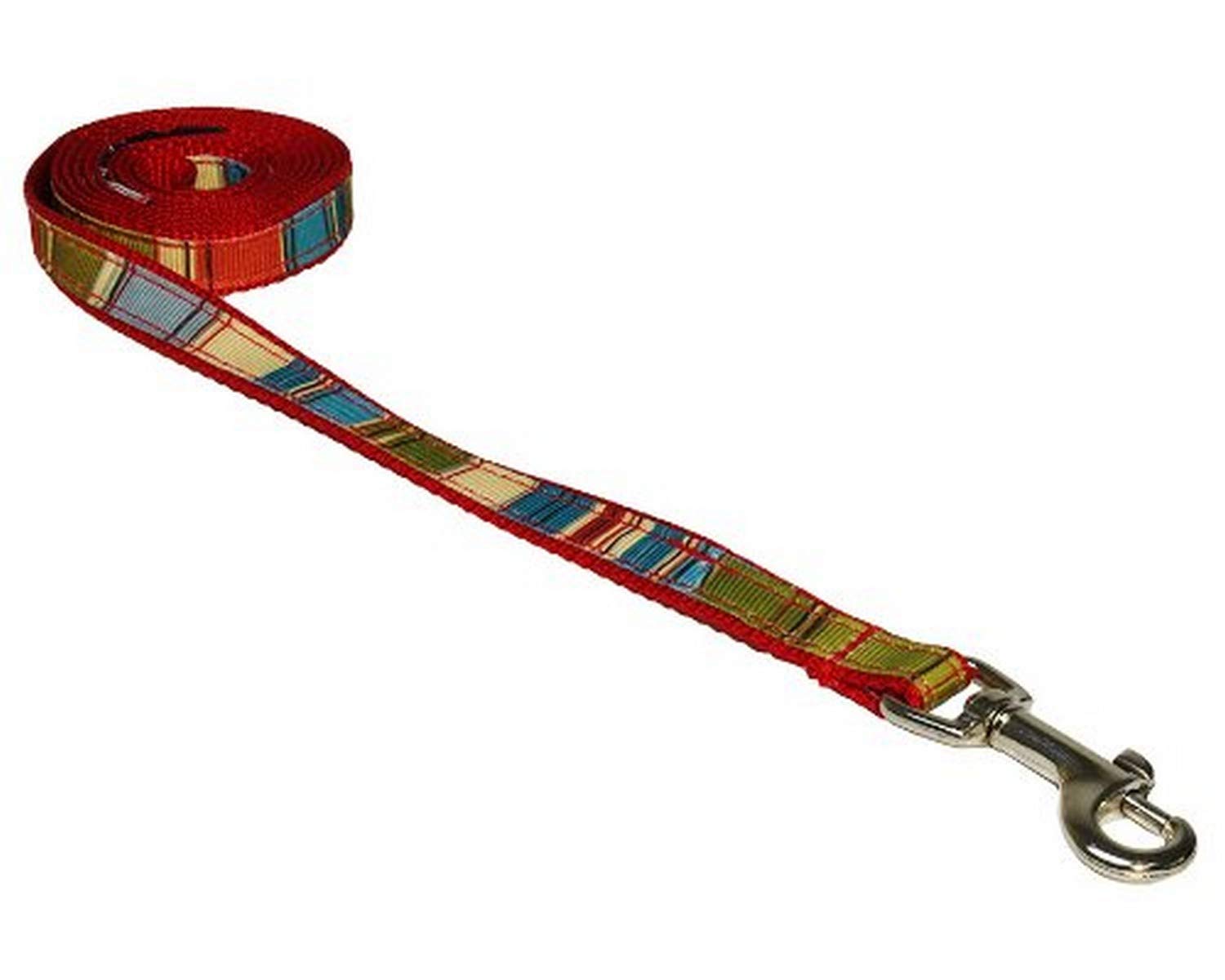 XSmall Red/Multi Stripe Dog Leash: 1/2 Wide, 4ft Length - Made in USA.