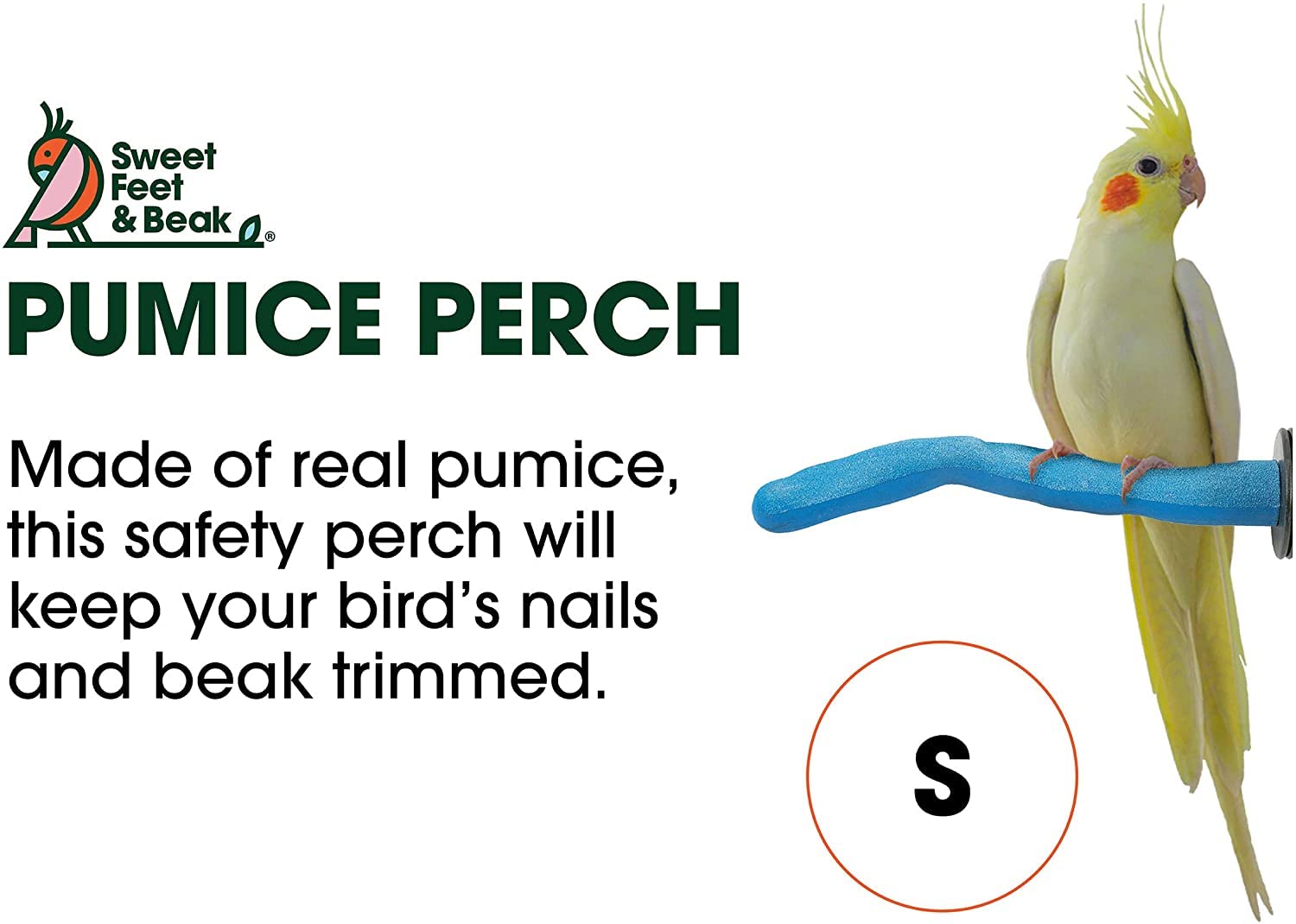 Sweet Feet And Beak Safety Pumice Perch - Trims Nails And Beak - Promotes Healthy Feet - Safe Non-Toxic Bird Supplies For Bird Cages - Small 8'
