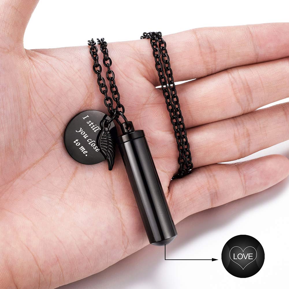 Dletay Cylinder Cremation Jewelry Urn Necklace For Ashes Memorial Ashes Necklace With Angel Wing Charm Memorial Keepsake For Pet Human-I Still Need You Close To Me