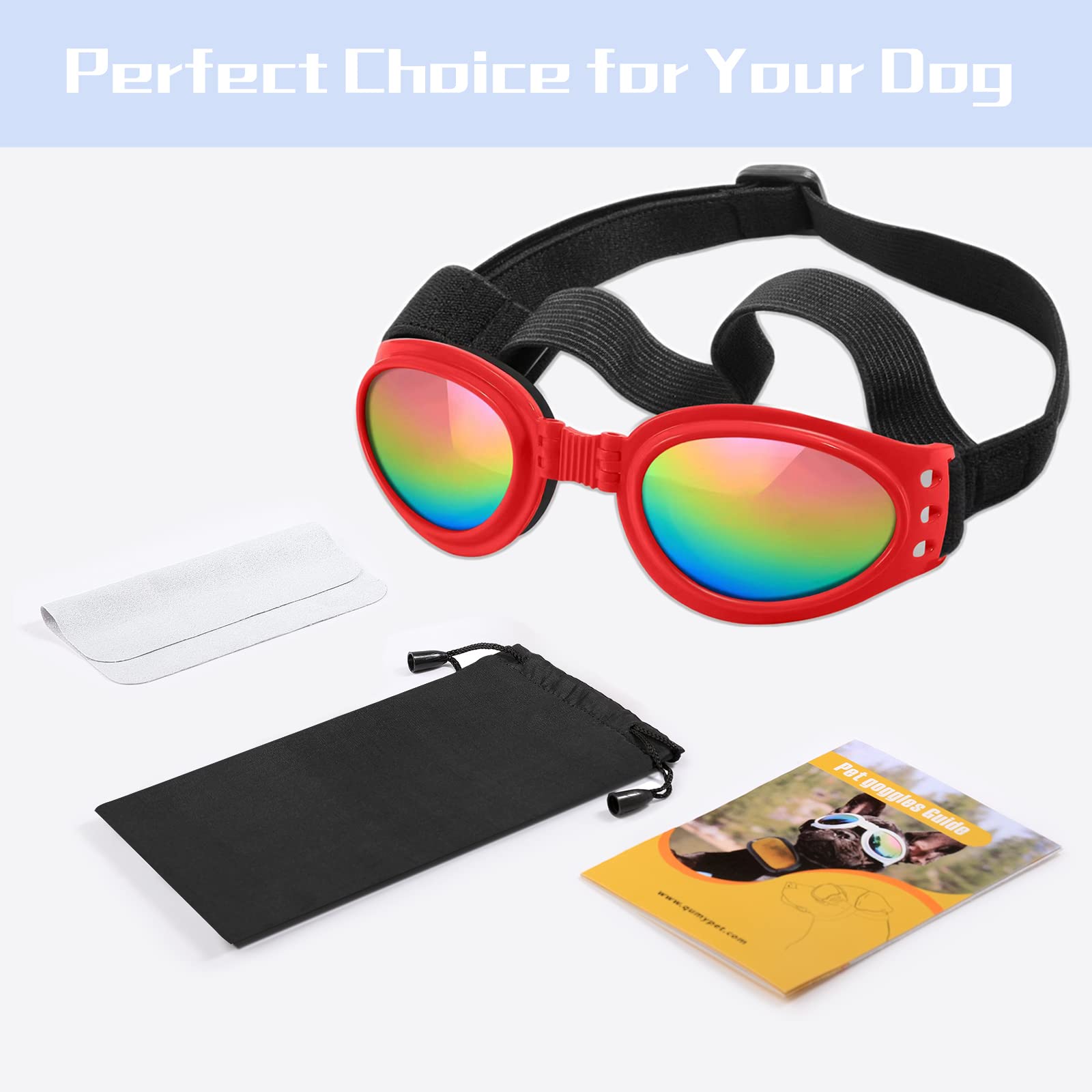 Qumy Dog Sunglasses Dog Goggles For Medium Large Breed Dogs, Wind Dust Fog Protection Eye Wear Pet Glasses With Adjustable Strap For Motorcycle Car Driving Bike Riding Hiking Swimming Over 15Lbs Red