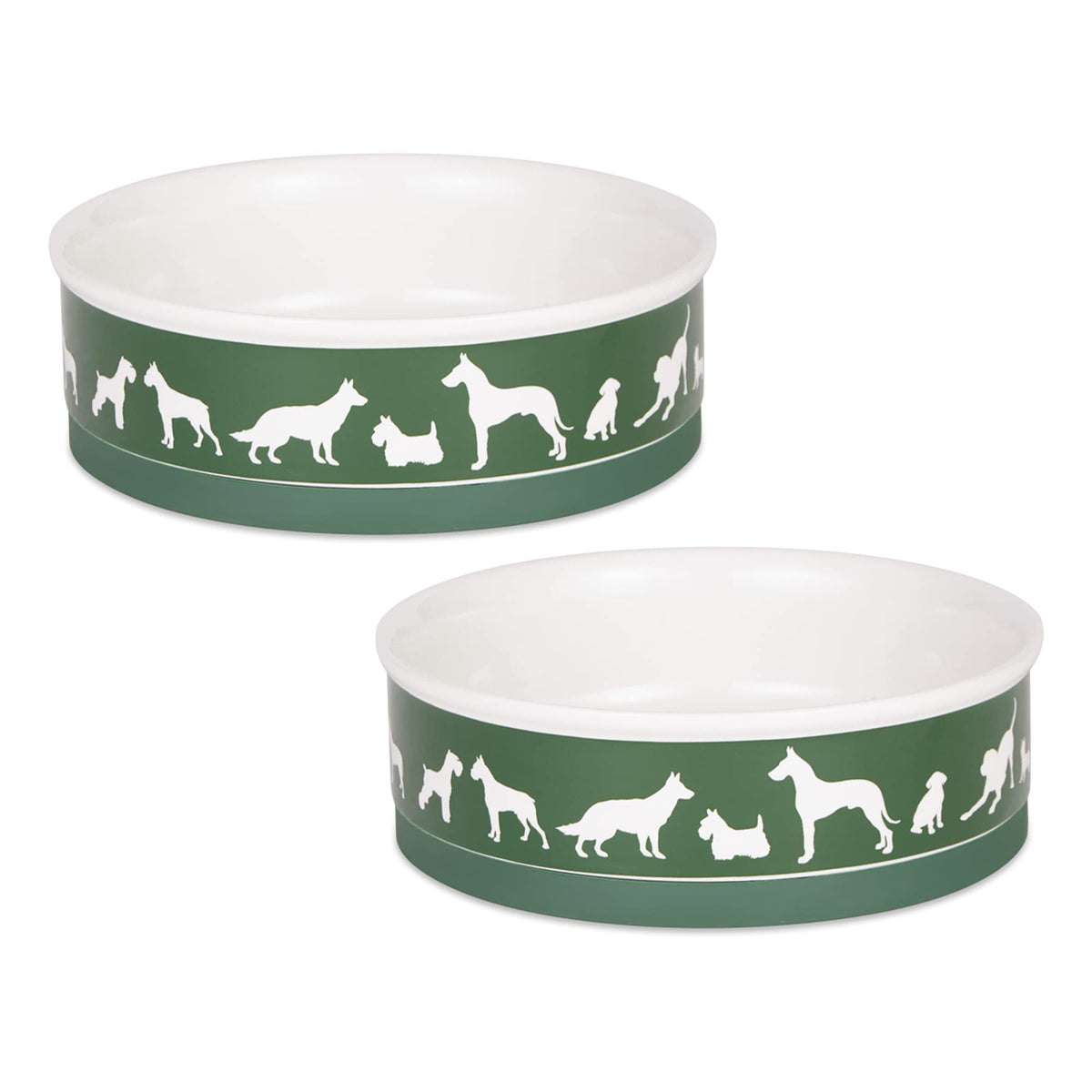 Bone Dry Ceramic Dog Food & Water Bowl Set, Removeable Non-Skid Ring Bottom, Microwave & Dishwasher Safe, Large, 7.5x2.4, Hunter Green, 2 Count