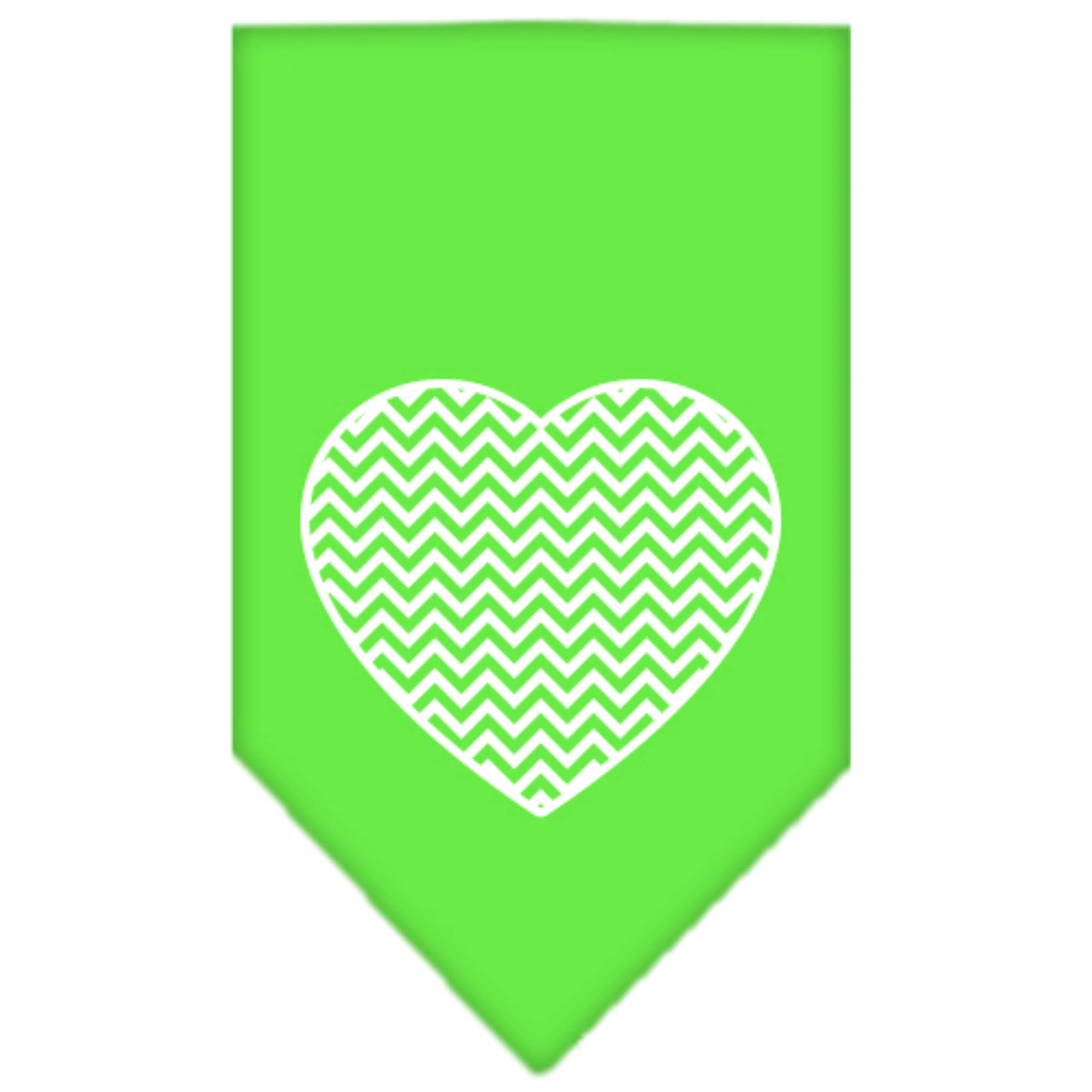 Pet and Dog Bandana Screen Printed, Chevron Heart Lime Green Small