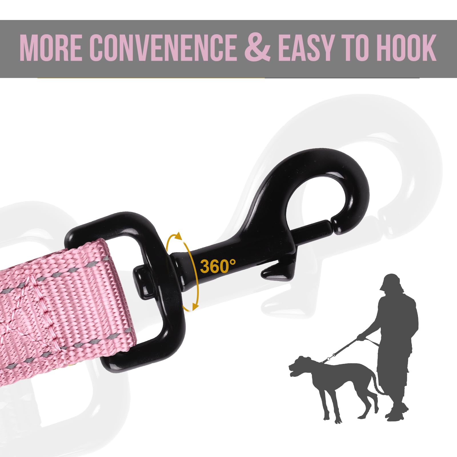 Onetigris Handled No-Pull Dog Walking Leash Long Traffic Leads For Medium To Large Dogs (Pink, 6Ft)