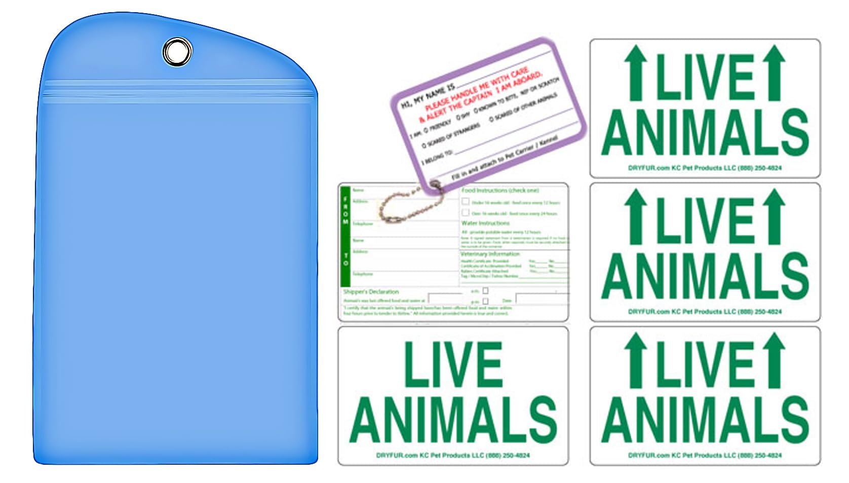 Live Animal Label Set of 5 Stickers w/Pet Passport Pouch Blue