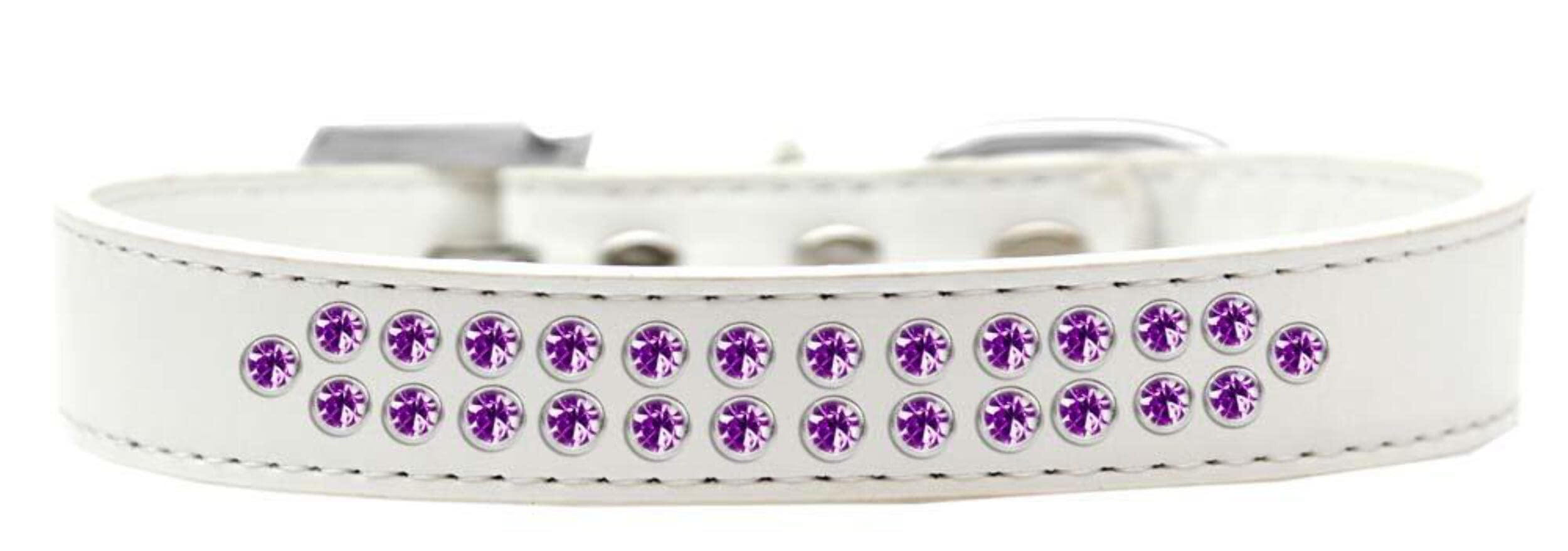 Mirage Pet Products Two Row Purple Crystal White Dog Collar, Size 20