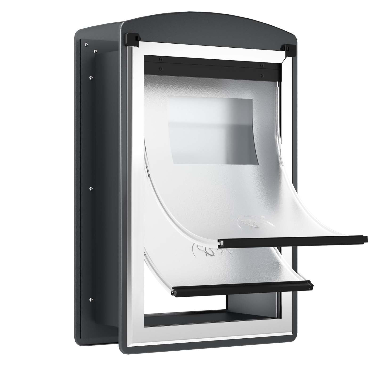 Freestanding Dog Door For Wall, Extra Large Dog Door With Steel Frame And Telescoping Tunnel, Double Magnetic Flaps And Two Slid