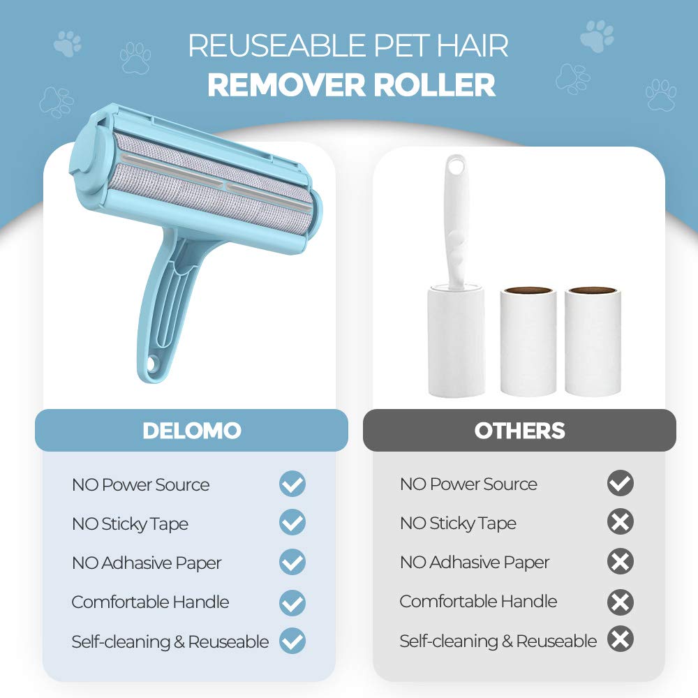 Pet Hair Remover Roller, Delomo Dog & Cat Fur Remover With Self-Cleaning Base, Efficient Animal Hair Removal Tool, For Furniture
