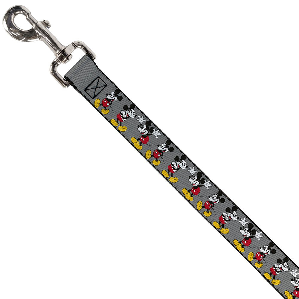 Buckle-Down Pet Leash - Mickey Mouse W/Glasses Poses Gray - 4 Feet Long - 1.5' Wide