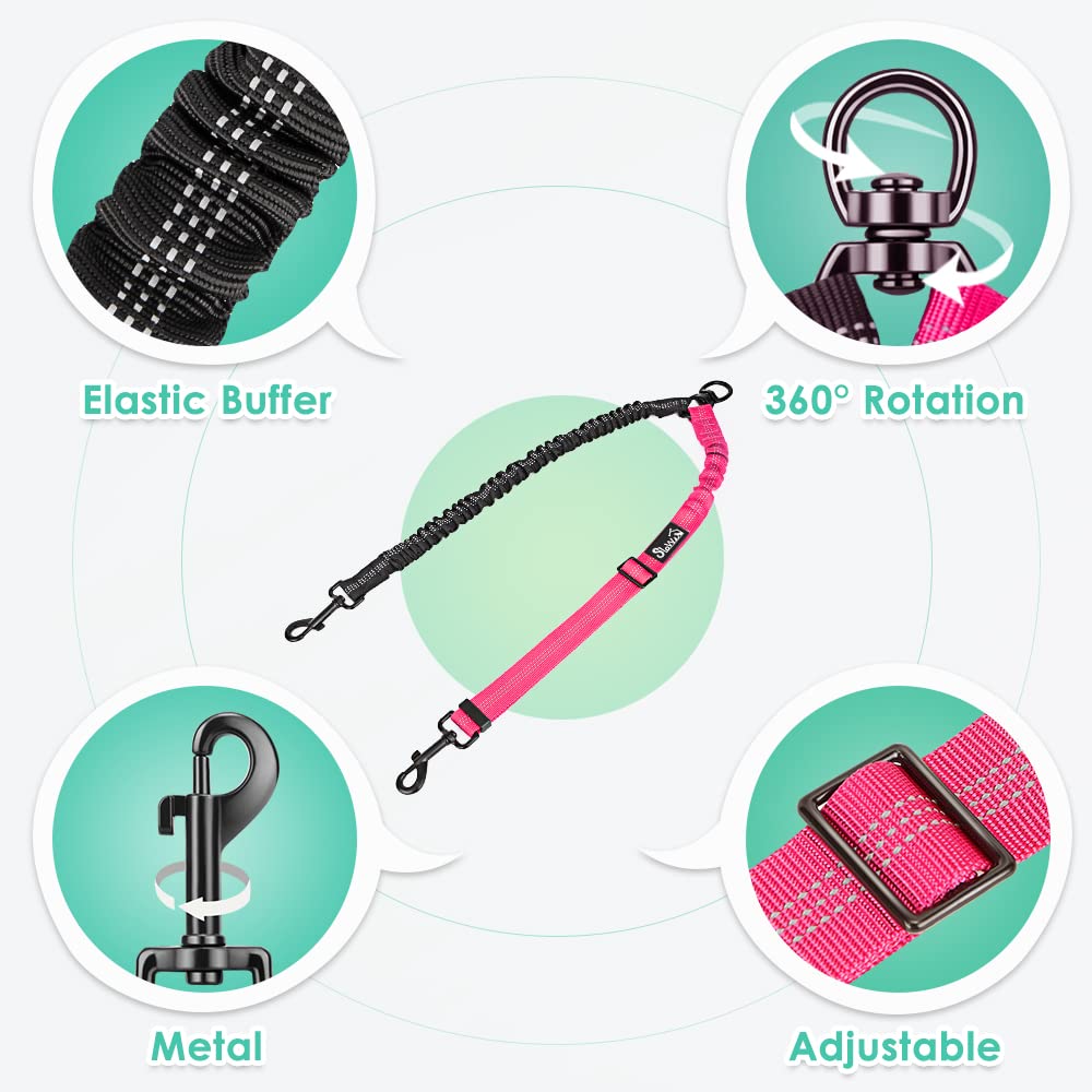 Autowt Two Dog Lead, 2 In 1 Upgraded Double Dog Leash Attachment Combine Adjustable Strap And Shock Absorbing Bungee No Tangle Dual Training Splitter For Different Size Dogs