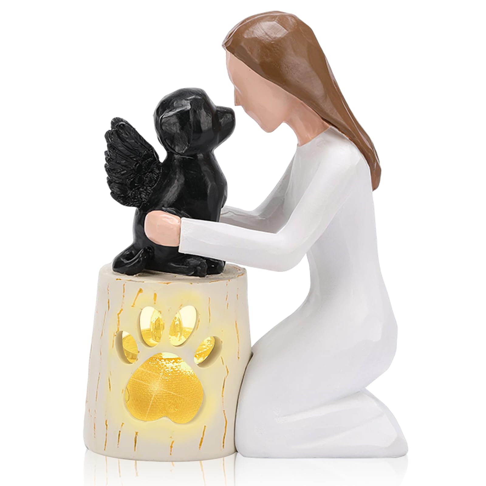 Seawah Dog Memorial Candle Holder Statue - Angel Dog Figurine - Black