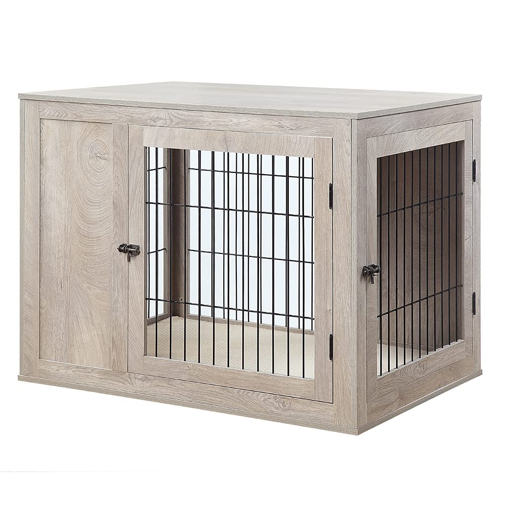 unipaws Furniture Style Dog Crate for Medium Large Dogs, Indoor Aesthetic Dog Stuff Kennel, Modern Decorative Wood Wire Pet Hous