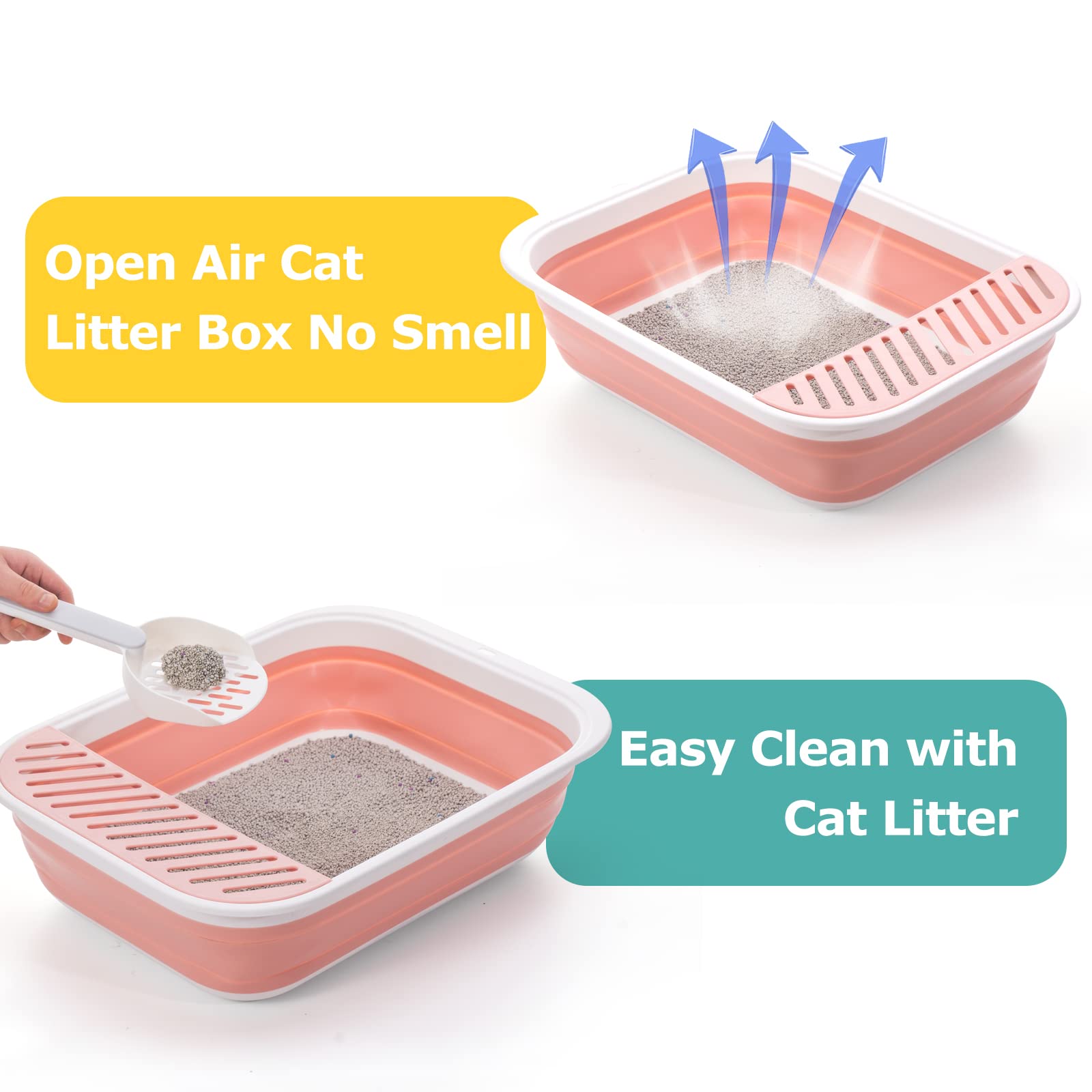 TomteNisse Open Top Cat Litter Box, Large Foldable Cat Potty Height-Adjustable Sides Anti-Splash, Open Air Kitty Litter Pan No S