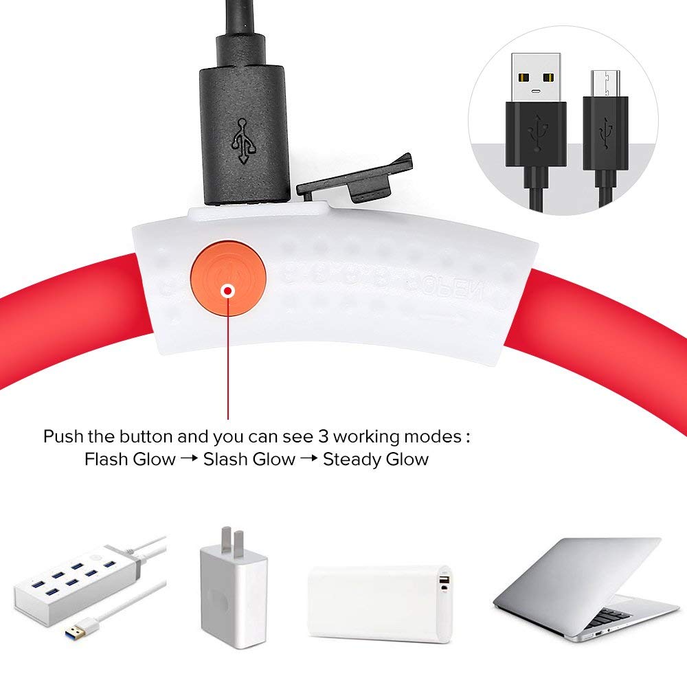 Higo Light Up Dog Collars - Rechargeable Lightweight Glowing Puppy Collar, Silicone Lighted Pet Collar Lights For Night Walking (Red)