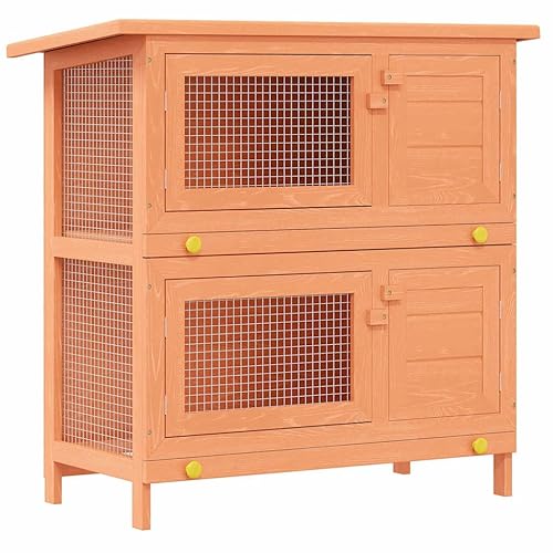 vidaXL Outdoor Rabbit Hutch - Wood Small Animal House Pet Cage with 4 Doors, Green Roof, Iron Wire Mesh, and 2 Pull-Out Trays for Easy Cleaning