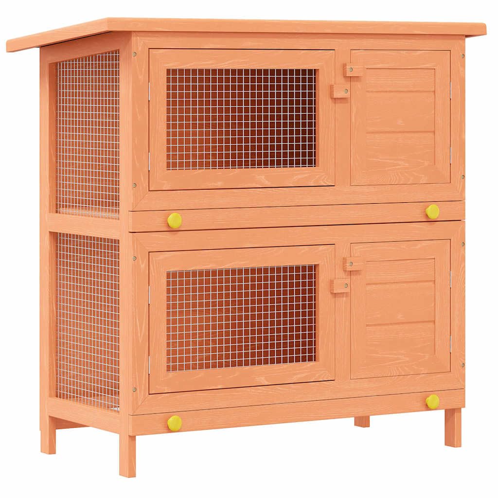 vidaXL Outdoor Rabbit Hutch - Wood Small Animal House Pet Cage with 4 Doors, Green Roof, Iron Wire Mesh, and 2 Pull-Out Trays for Easy Cleaning