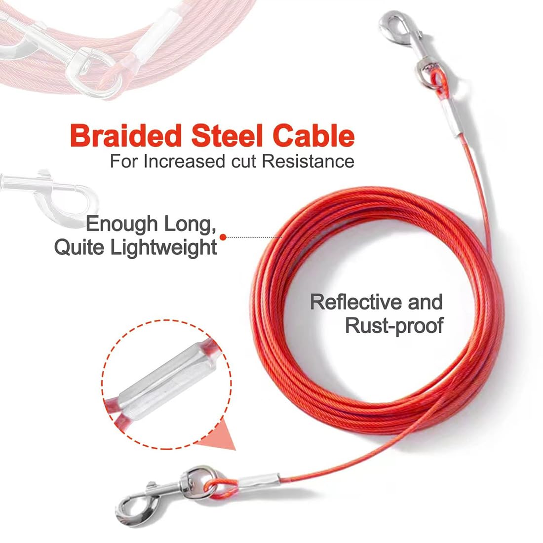 Mi Metty Tie Out Cable For Dogs,50Ft Dog Leads,Heavy Duty Tie Out Cable For Large Dogs Up To 125Lbs,Durable Dog Runner Tether Li