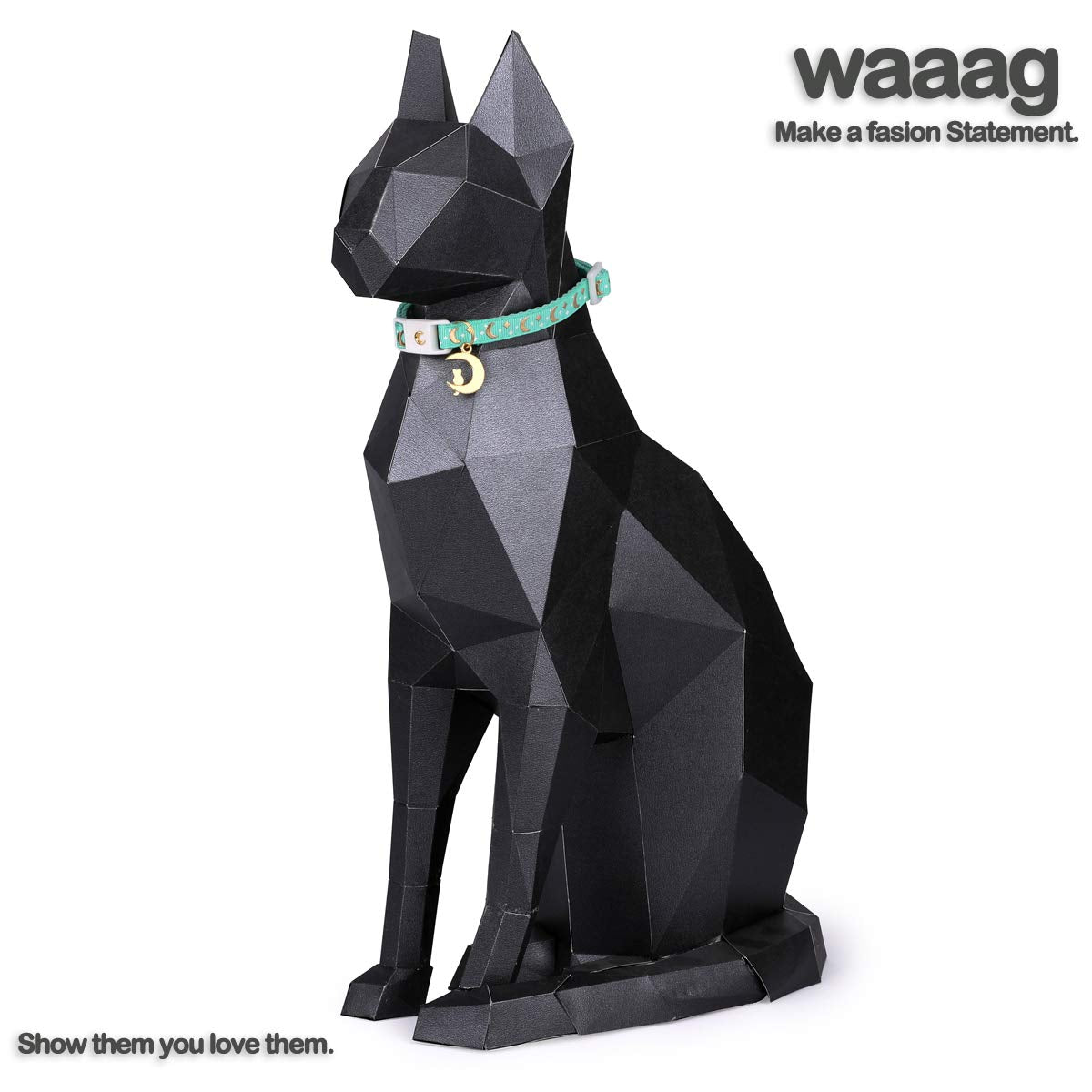 Waaag Cat Collars, Gold Moons And Stars Cat Collar, Safety Breakaway Cat Collar, Glow In The Dark (Kitten 6.5''-10'' Neck, Aqua)