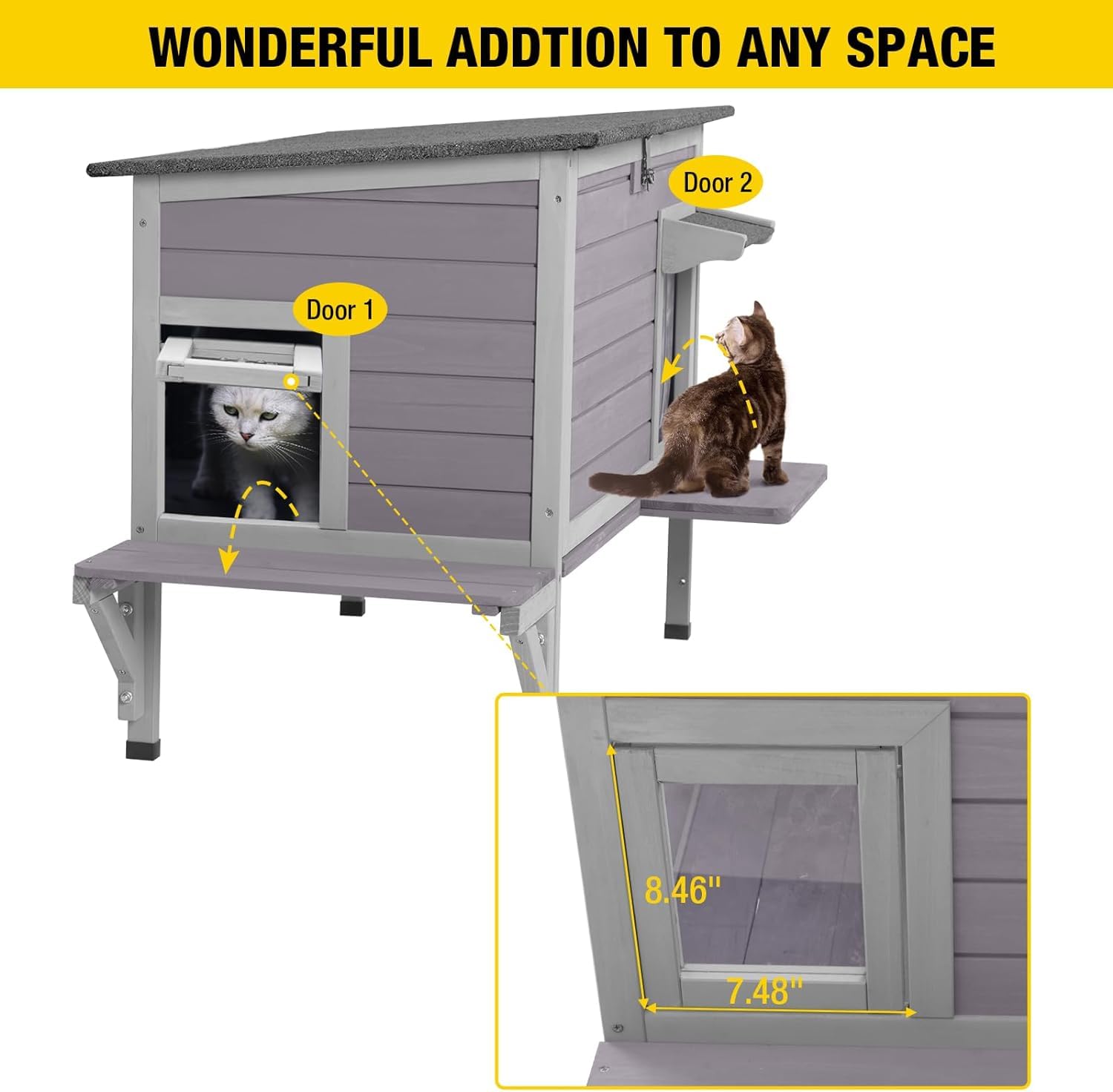Aivituvin Cat House With Insulated Liner, Large Heated Feral Cats Shelter, Weatherproof Cat Condos For Outdoor Indoor Cats