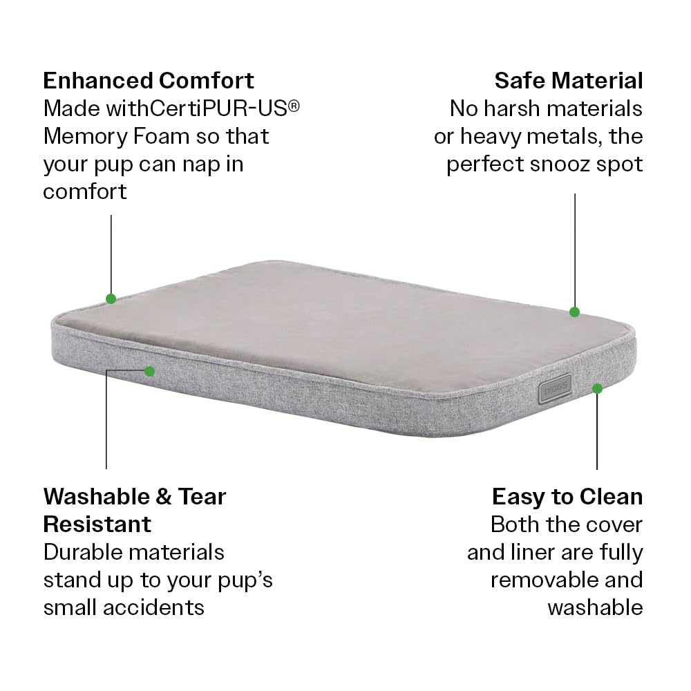 Diggs Snooz Memory Foam Dog Bed - Ideally Sized Revol Dog Crate Pad - Premium Orthopedic Pet Bed For Crate Or Home - Grey, Small