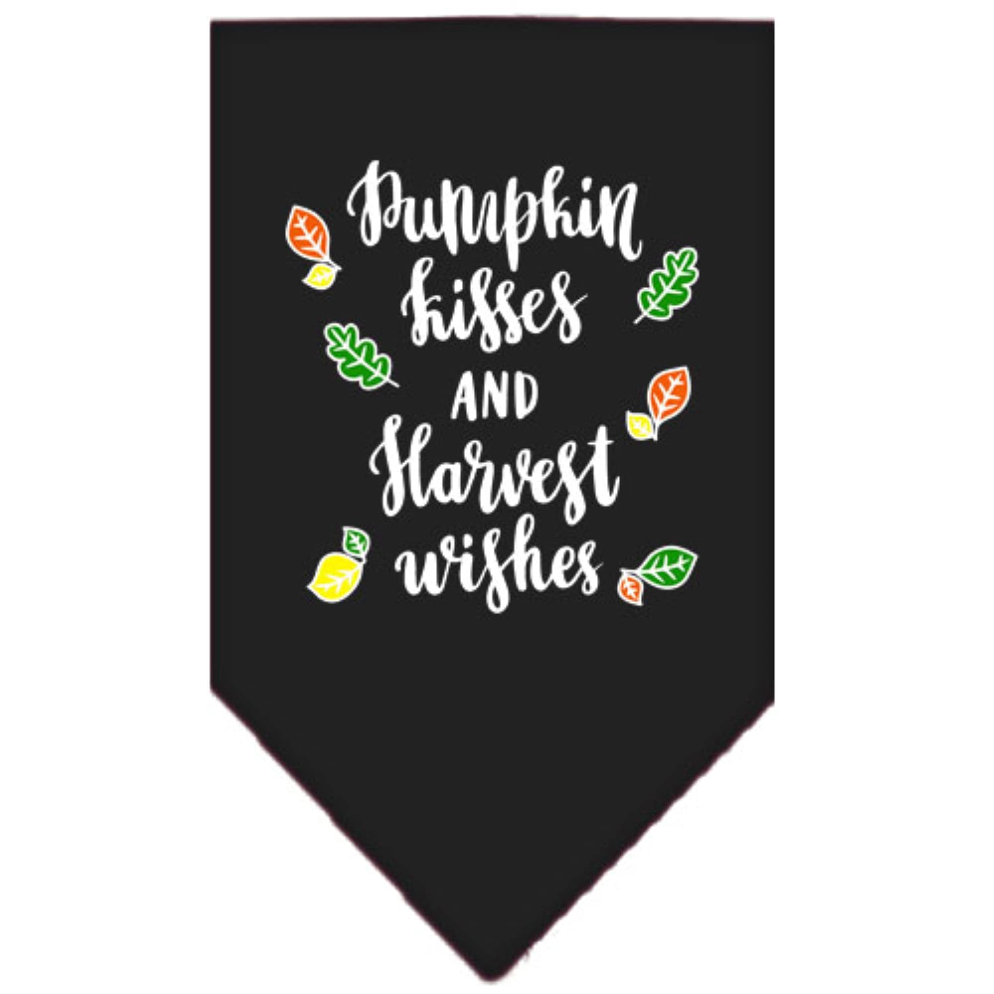 Dog Bandana Screen Printed, &quot;Pumpkin Kisses & Harvest Wishes&quot; Black Small