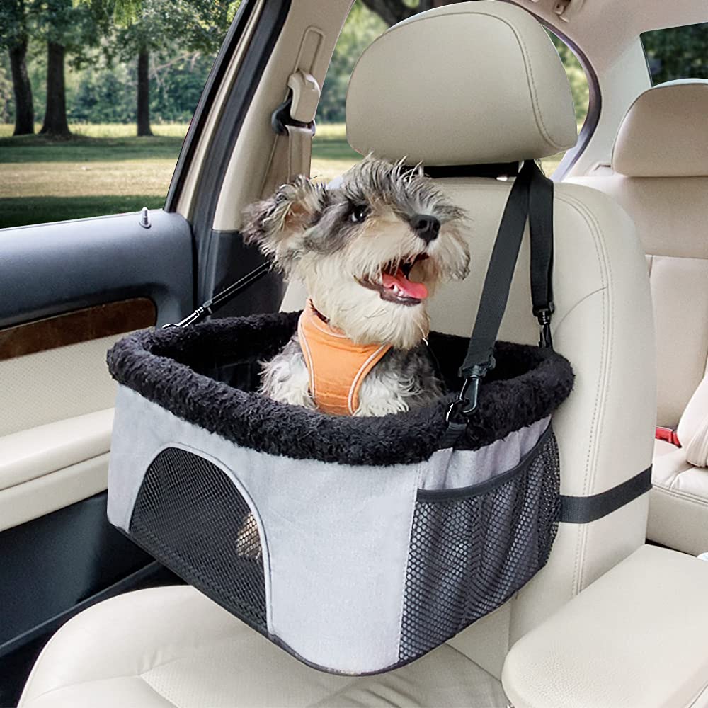 Roodo Dog Car Seat Cat Car Seat Height-Adjustable Dog Car Booster Seat Collapsible Portable Metal Frame Construction Suitable For Small Dogs And Cats Under 20Lbs(Gray)