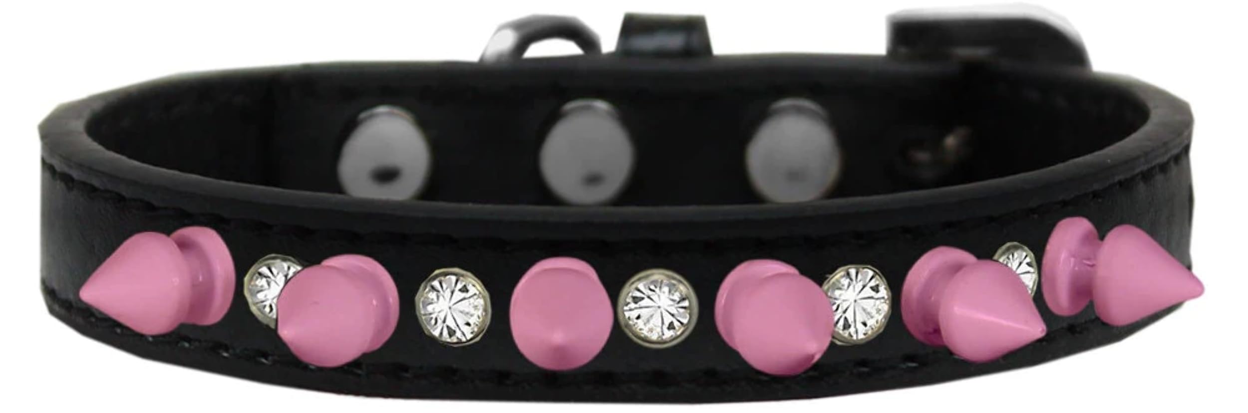 Pet and Dog Spike Collar, Clear Crystals & Light Pink Spikes” White 12