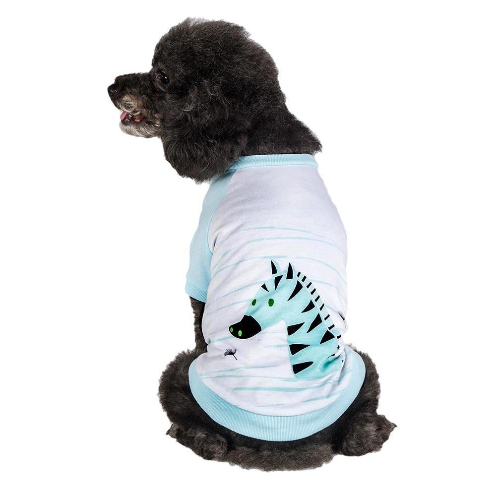 Blueberry Pet Henry The Zebra Cotton Dog T Shirt in Aquamarine, Back Length 12, Pack of 1 Clothes for Dogs