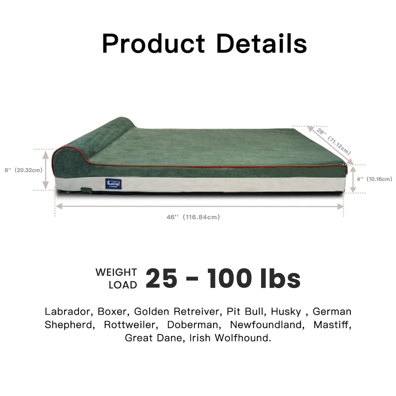 Laifug Orthopedic Memory Foam Dog Bed With Durable Water Proof Liner And Removable Washable Cover (Large (46''X28''X8''), Dark G