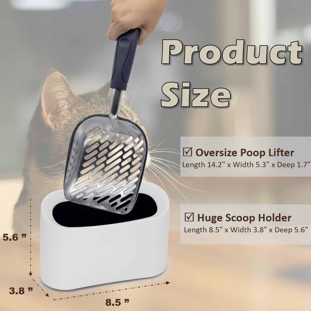 Vitisyao Heavy-Duty Cat Litter Scoop With Holder, Aluminium Cat Scoop Captures All Clumps, Kitty Metal Scooper, Cat Caddy For Li