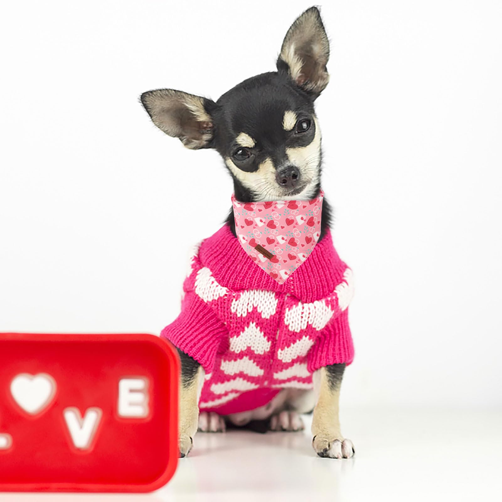 Unique Style Paws Dog Valentine'S Day Bandanas 2Pcs Washable Cotton Triangle Love Heart Lock Dog Scarfs For Small Medium Large D