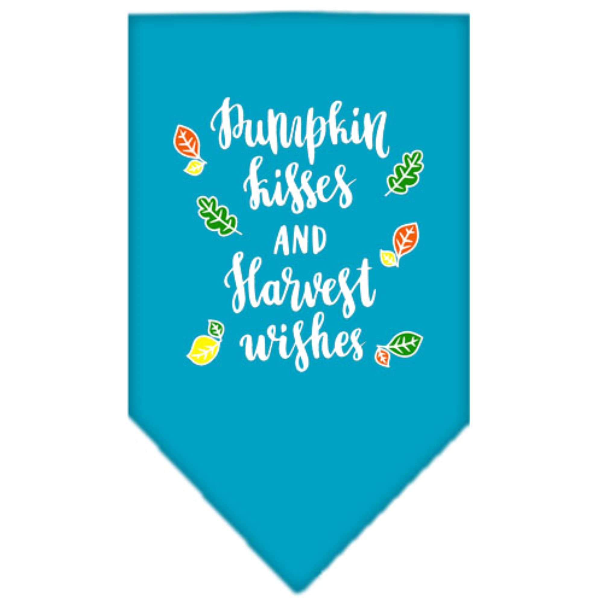Dog Bandana Screen Printed, &quot;Pumpkin Kisses & Harvest Wishes&quot; Turquoise Small