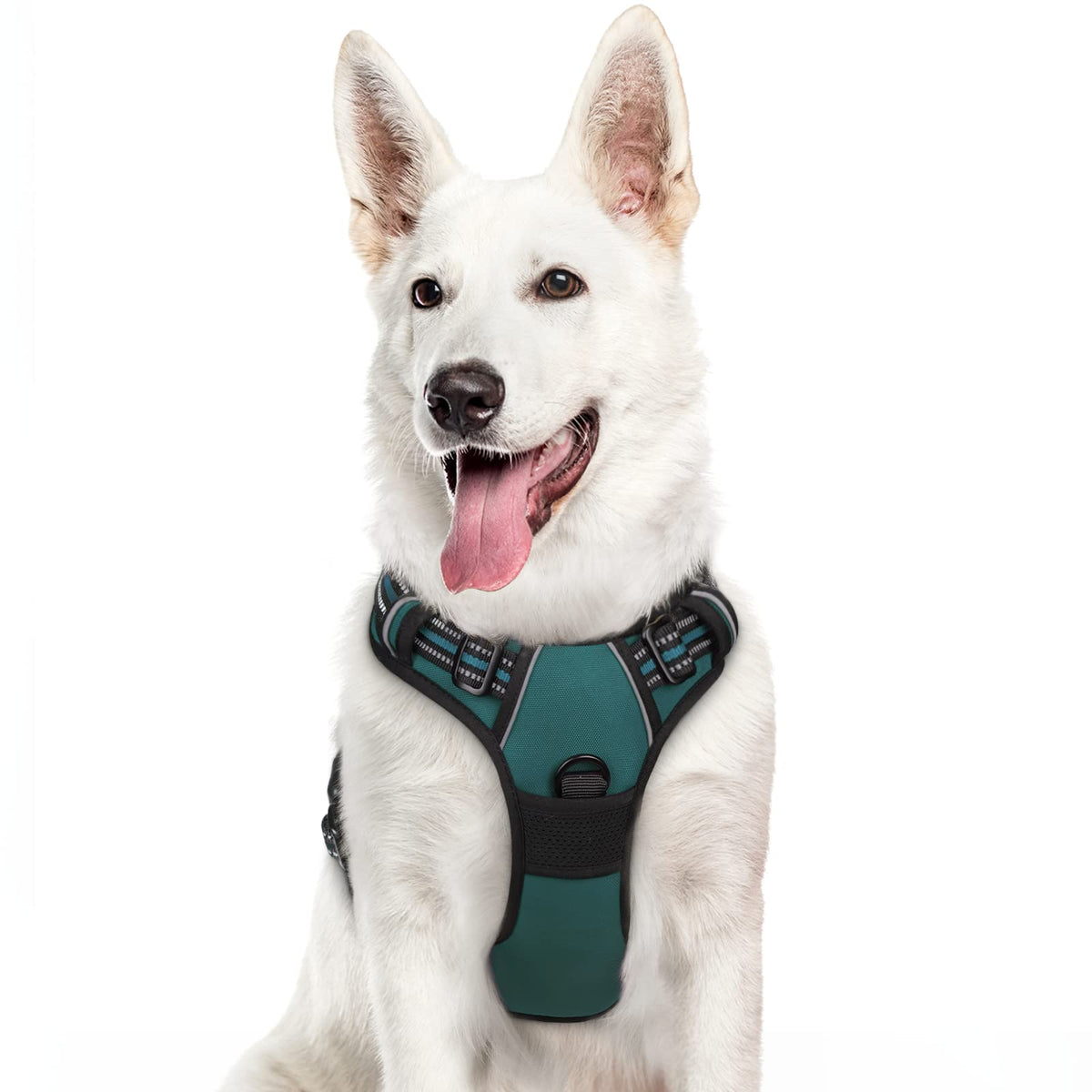 Eagloo Dog Harness Large Breed, No Pull Service Vest With Reflective Strips And Control Handle, Adjustable And Comfortable For Easy Walking, No Choke Pet Harness With 2 Metal Rings, Dark Green, Xl