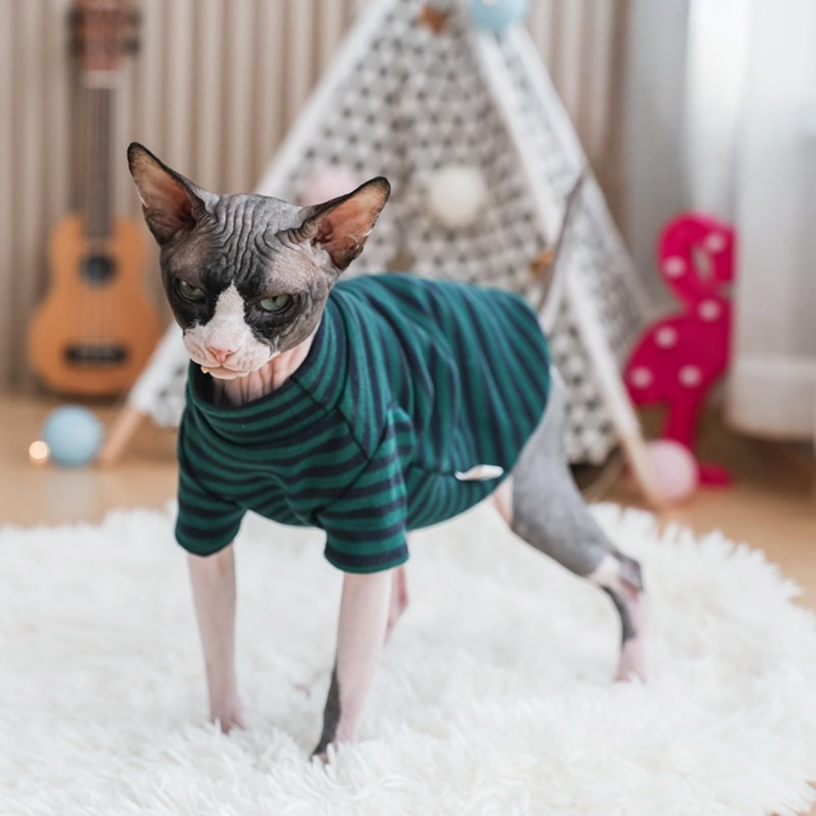 Vintage Mulan Cotton Sphynx Hairless Cats Shirt Cat Turtleneck Pet Clothes Kitten T-Shirts With Sleeves For Sphynx Cornish Rex,