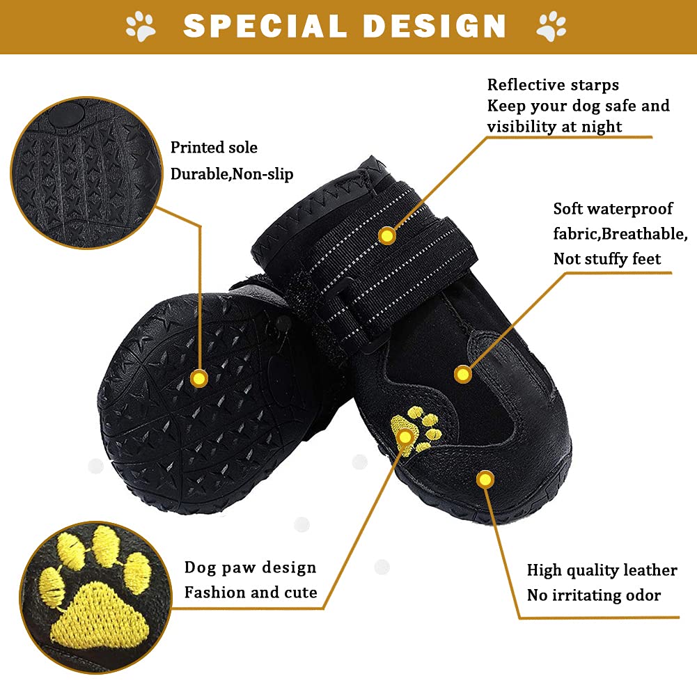 Pk.Ztopia Waterproof Dog Boots, Dog Outdoor Shoes For Medium To Large Dogs With Two Reflective Fastening Straps And Rugged Anti-