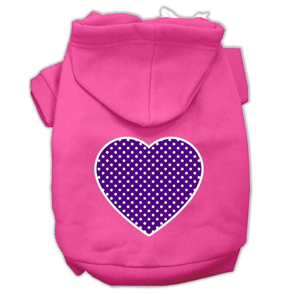 Pet Dog & Cat Hoodie Screen Printed, 'Purple Swiss Dots Heart' Bright Pink 2Xl (20-25 Lbs.)