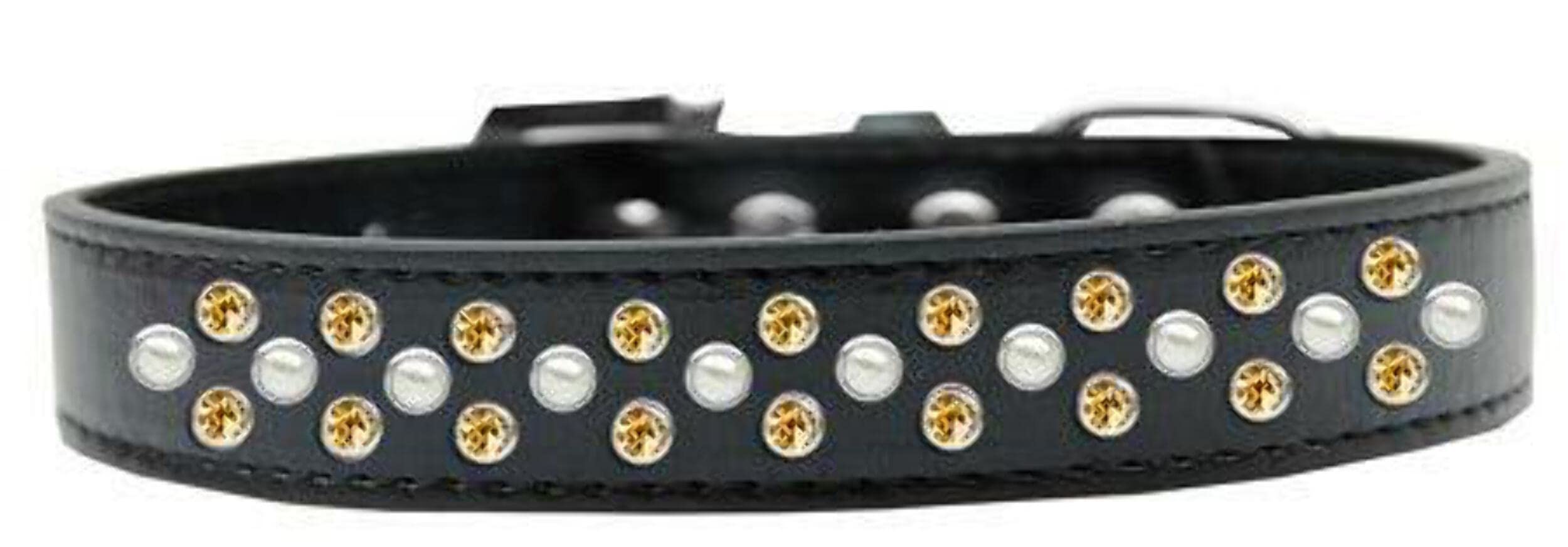 Mirage Pet Products Sprinkles Dog Collar with Pearl and Yellow Crystals, Size 12, White