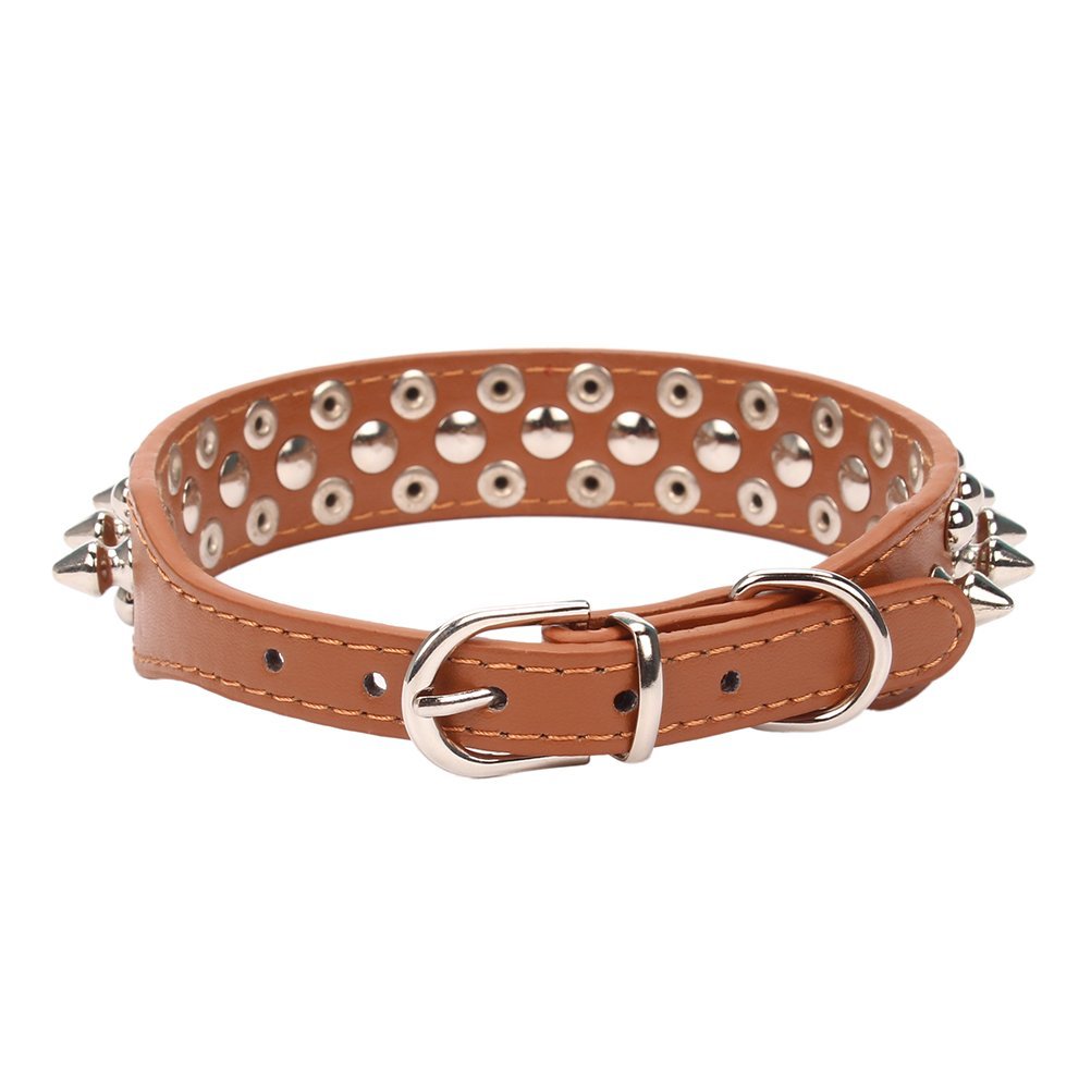 Aolove Mushrooms Spiked Rivet Studded Adjustable Pu Leather Pet Collars For Cats Puppy Dogs (X-Small, Brown)