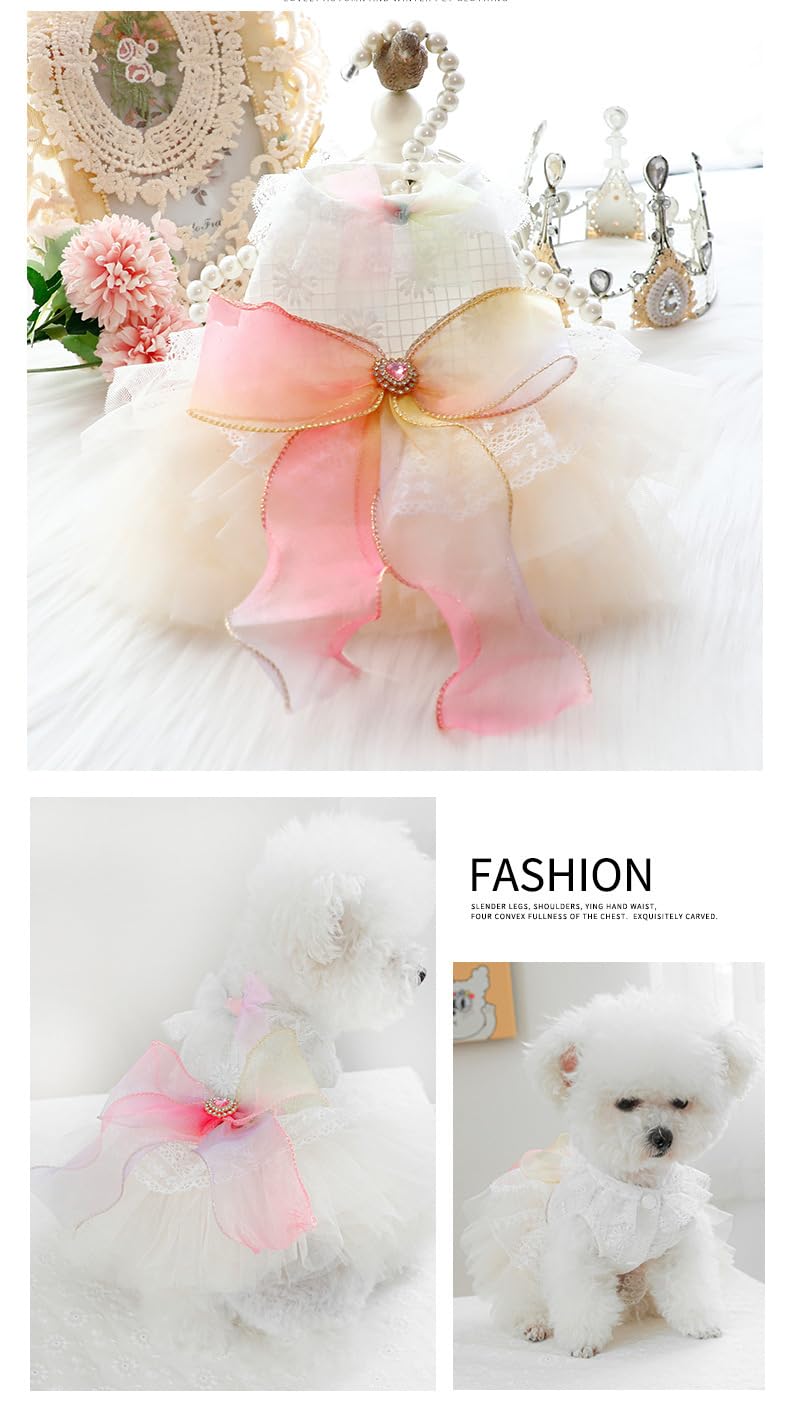Marupet Fashion Sweet Puppy Dog Blingbling Princess Skirt Pet Dog Lace Cake Camisole Tutu Dress D-Pink L