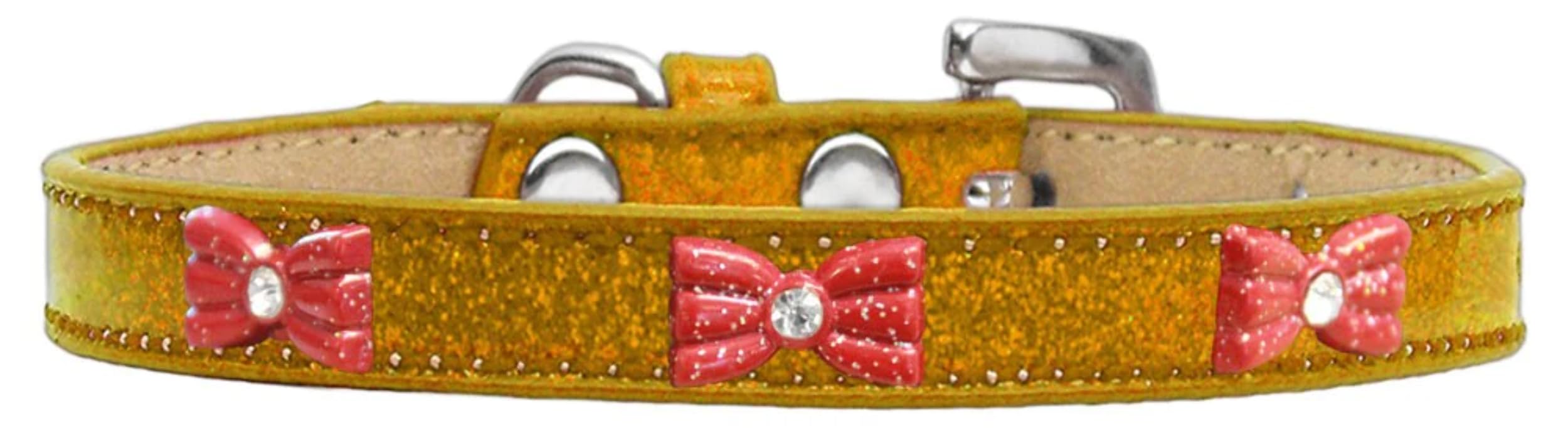 Dog, Puppy & Pet Widget Ice Cream Collar, &quot;Red Glitter Bow&quot; Pink 18