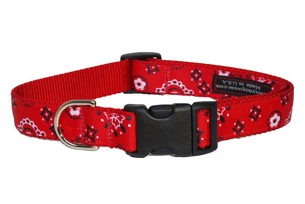 Medium Red Bandana Dog Collar: 3/4 Wide, Adjusts 13-20 - Made in USA.
