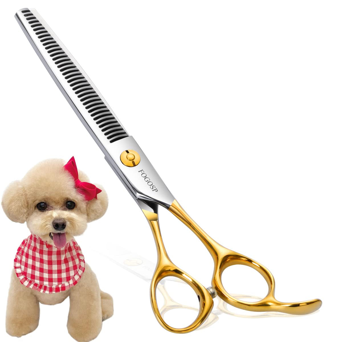 Fogosp Dog Thinning Shears For Grooming 36 Teeth 6.5' Dog Blending Shears For Grooming Small Medium Dogs Professional Pet Thinners Blenders Scissors For Right Groomer(Blender, Gold)