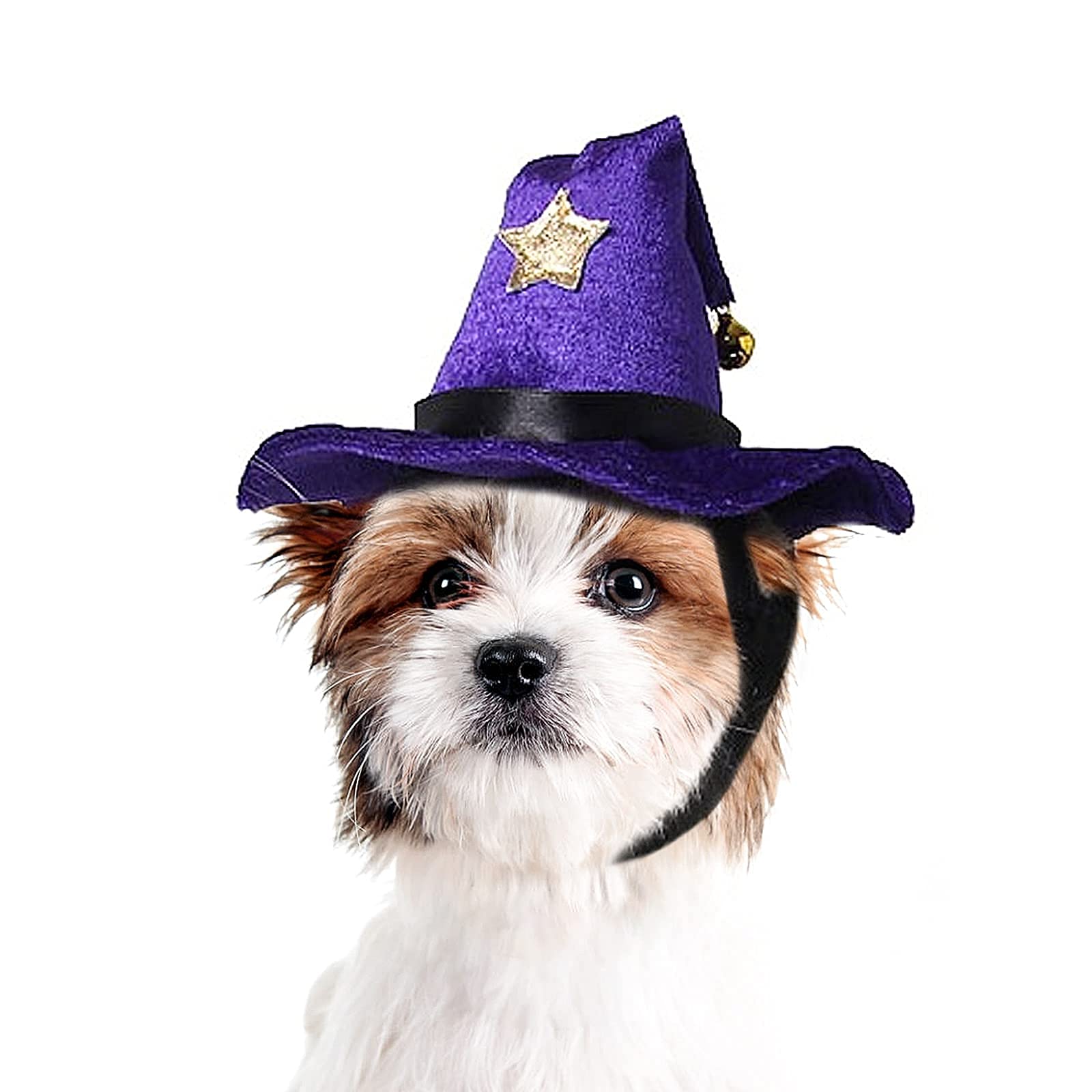 NAMSAN Cat Witch Hat, Funny Cat Halloween Costumes, Doggy Wizard Hat Outfit with Bell, Sorcerer Hat for Cats Small Dogs Cosplay