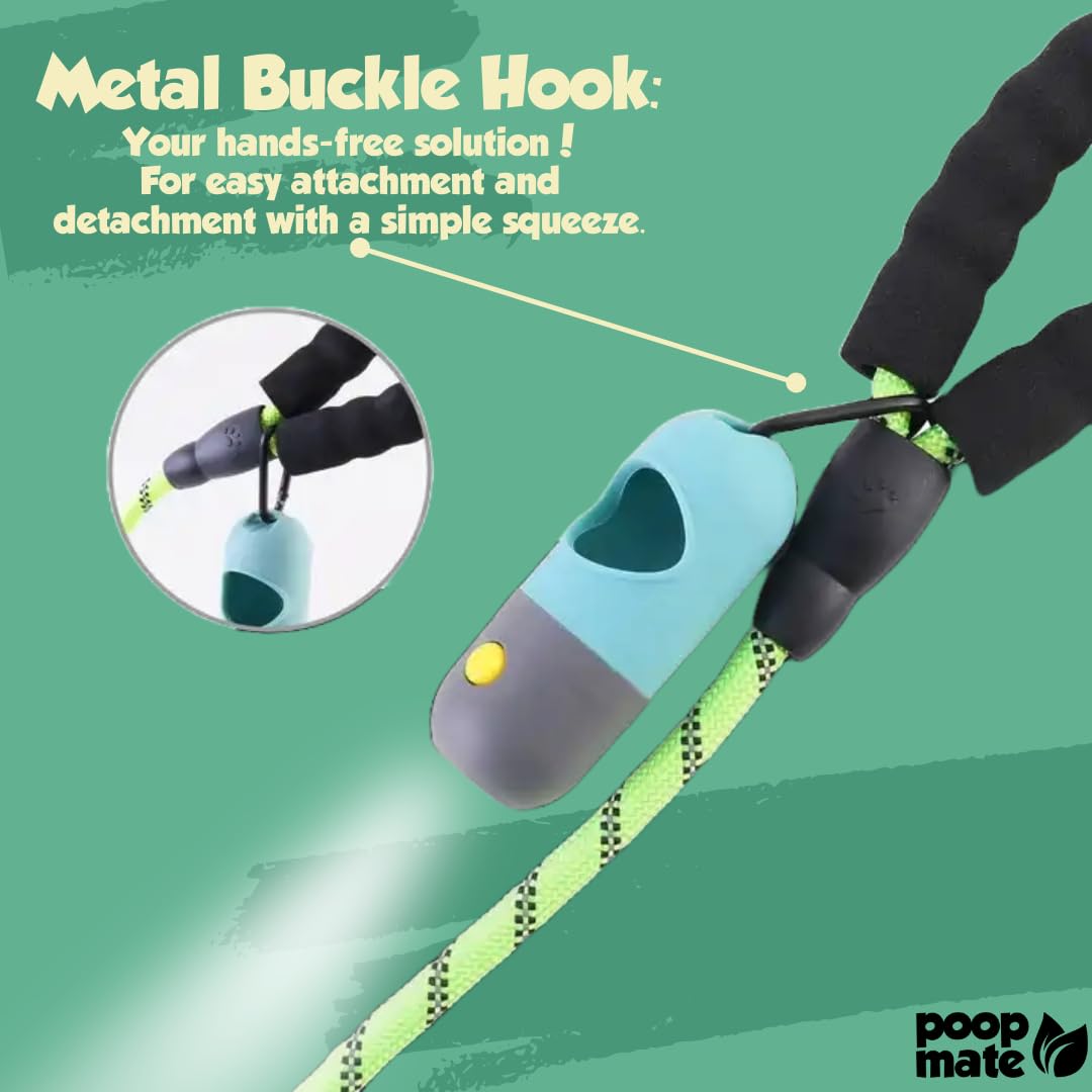 Poop Mate Dog Poop Bag Dispenser With Led Flashlight For Night Walks - Leash Clip & Metal Carabiner - Pet Waste Bag Holder Inclu