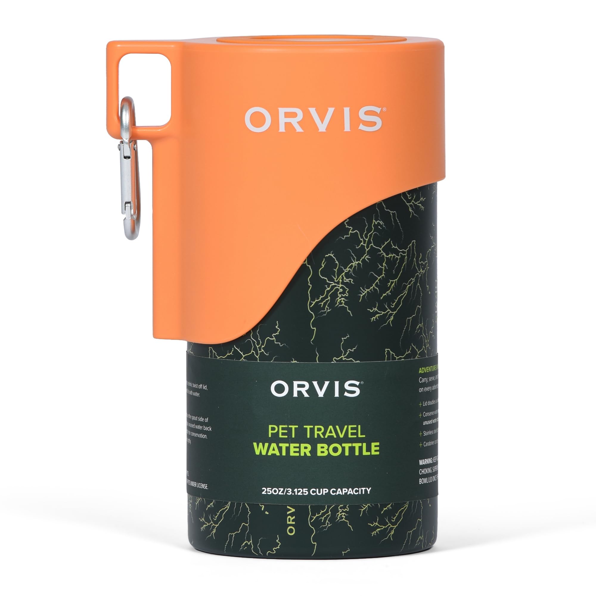 Orvis Dog Travel Water Bottle, 25Oz Capacity | Portable Pet Waterer With Built-In Bowl | Stainless Steel, High Visibility Orange