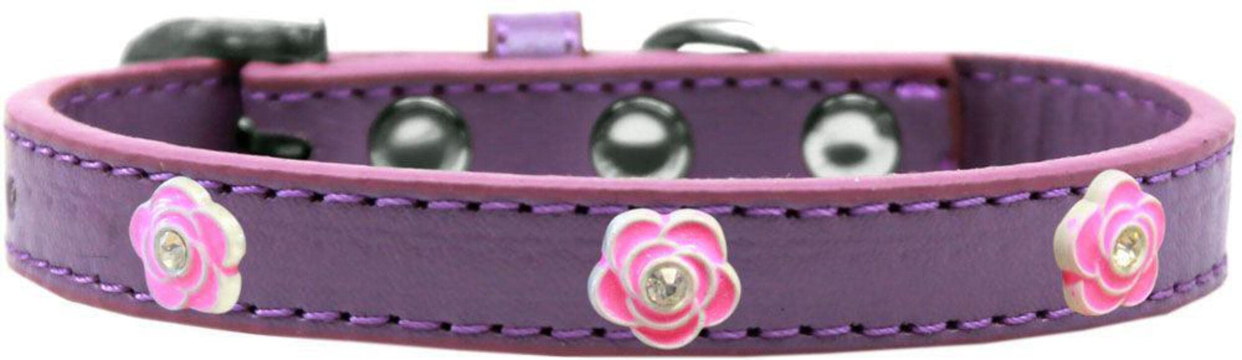 Mirage Pet Products Bright Pink Rose Widget Dog Collar Gold Ice Cream, Size 12