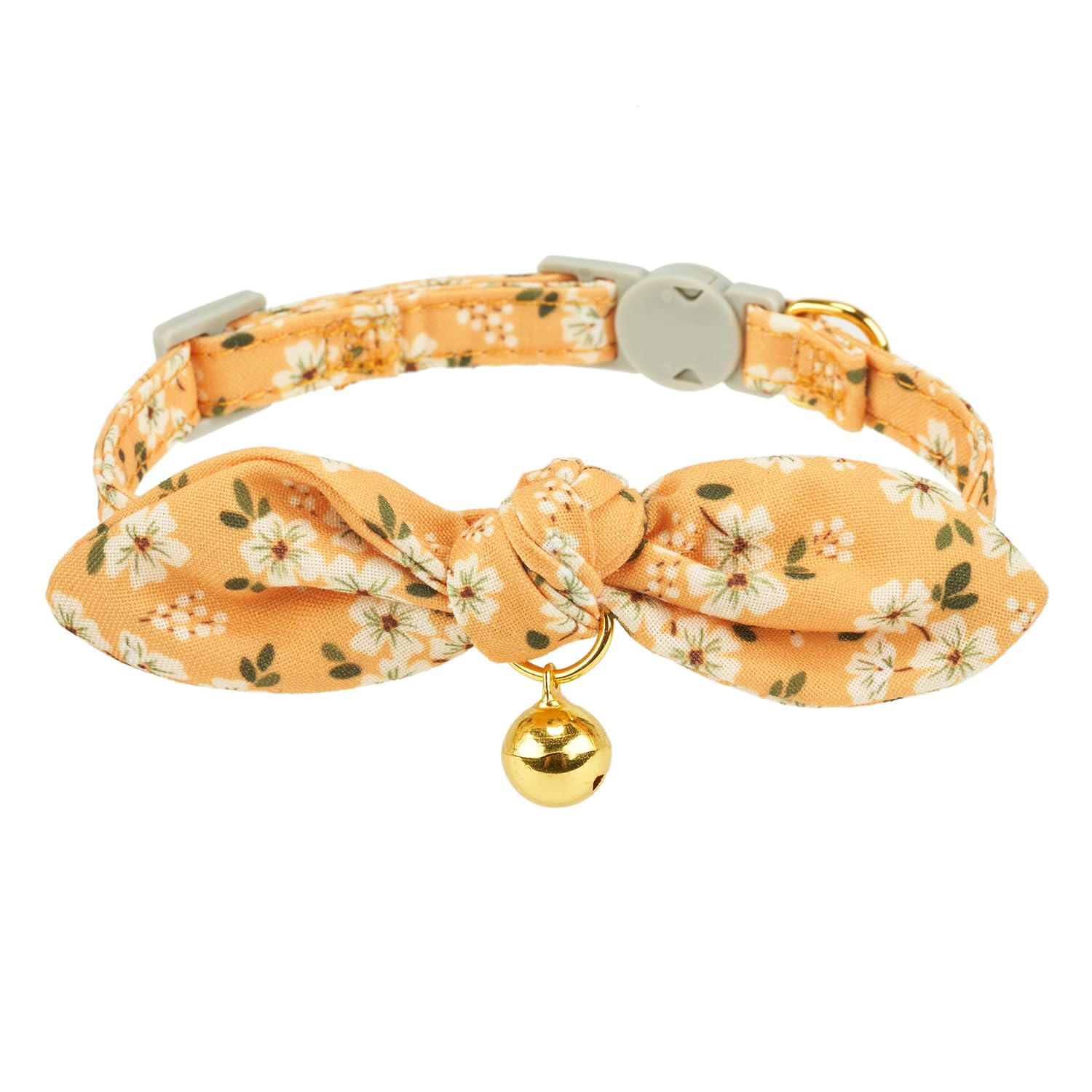 Yudote Bowtie Cat Collar With Bell, 2 Pack Cotton Breakaway Kitten Collars With Removeable Bow Girl Cat Collars, Floral Yellow &