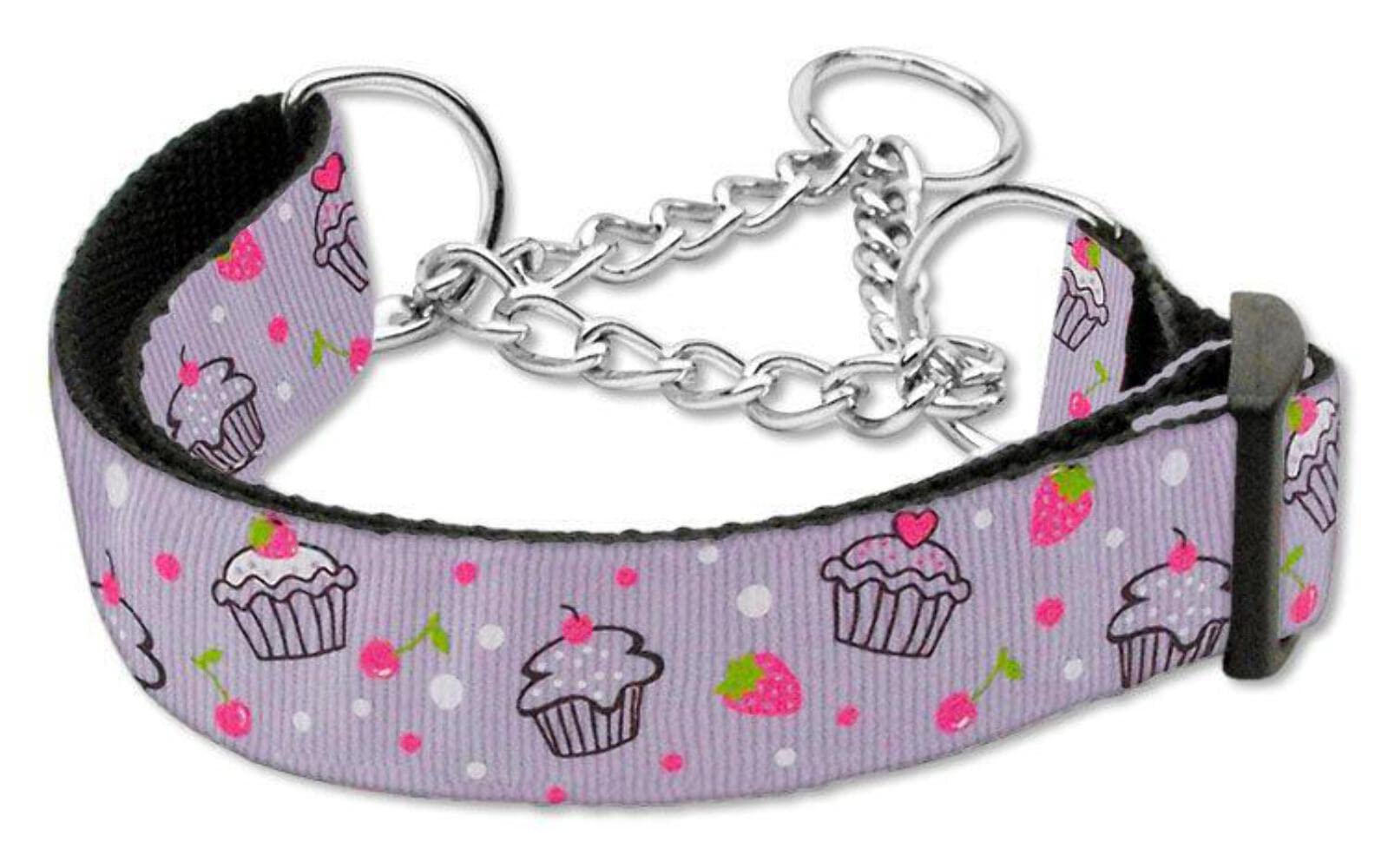 Mirage Pet Products Cupcakes Nylon Ribbon Martingale Collar for Pets, Large, Light Pink